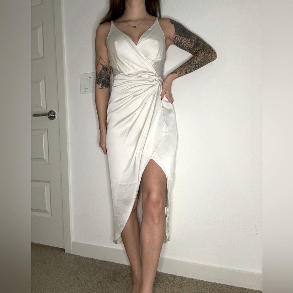 Satin Twist Dress - Ivory